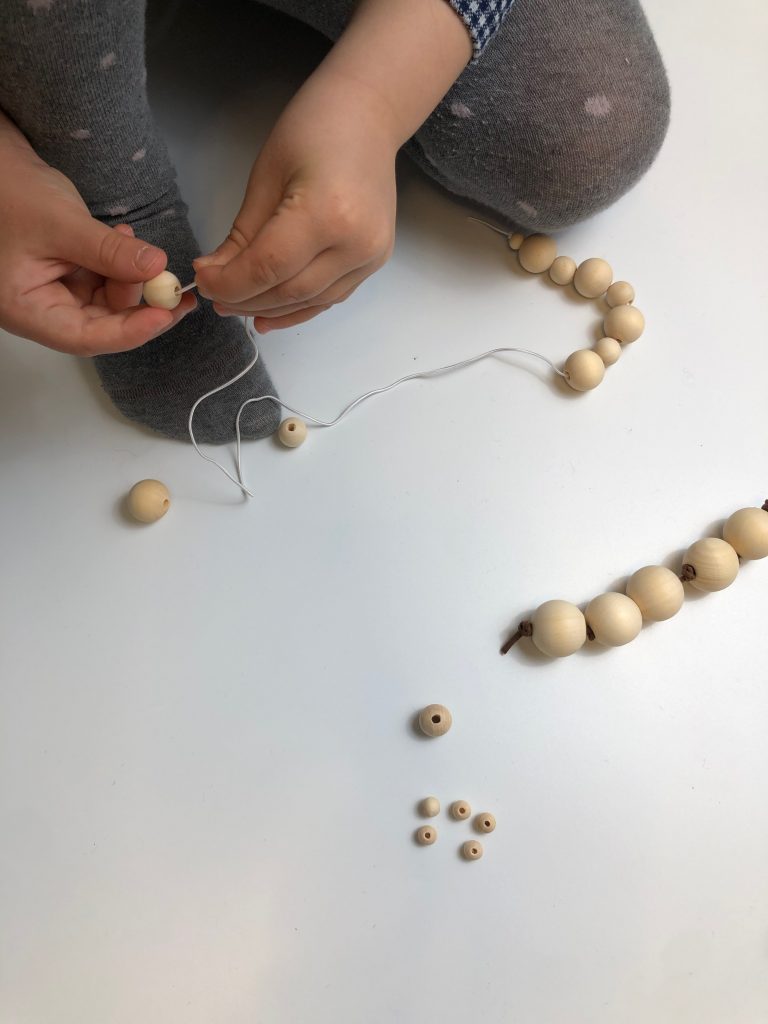 The Montessori grasping beads, in the making.