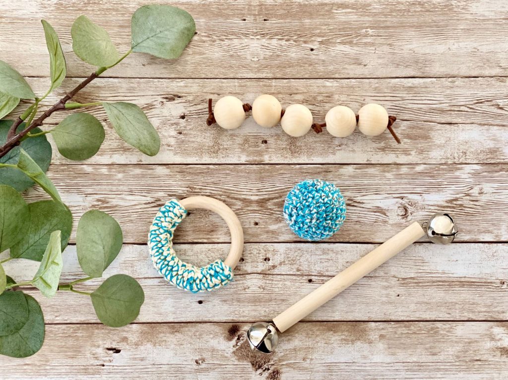 The crochet teething ring as part of the DIY Montessori Sensory Set