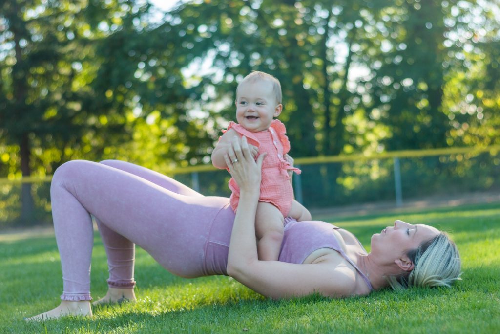 Working out after giving birth in the park with your baby