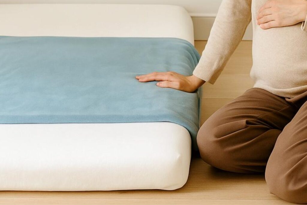 Montessori floor bed mattress placed directly on the floor without rails