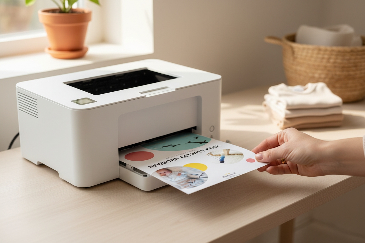 A Newborn Activity Pack – Digital Guide is getting printed out